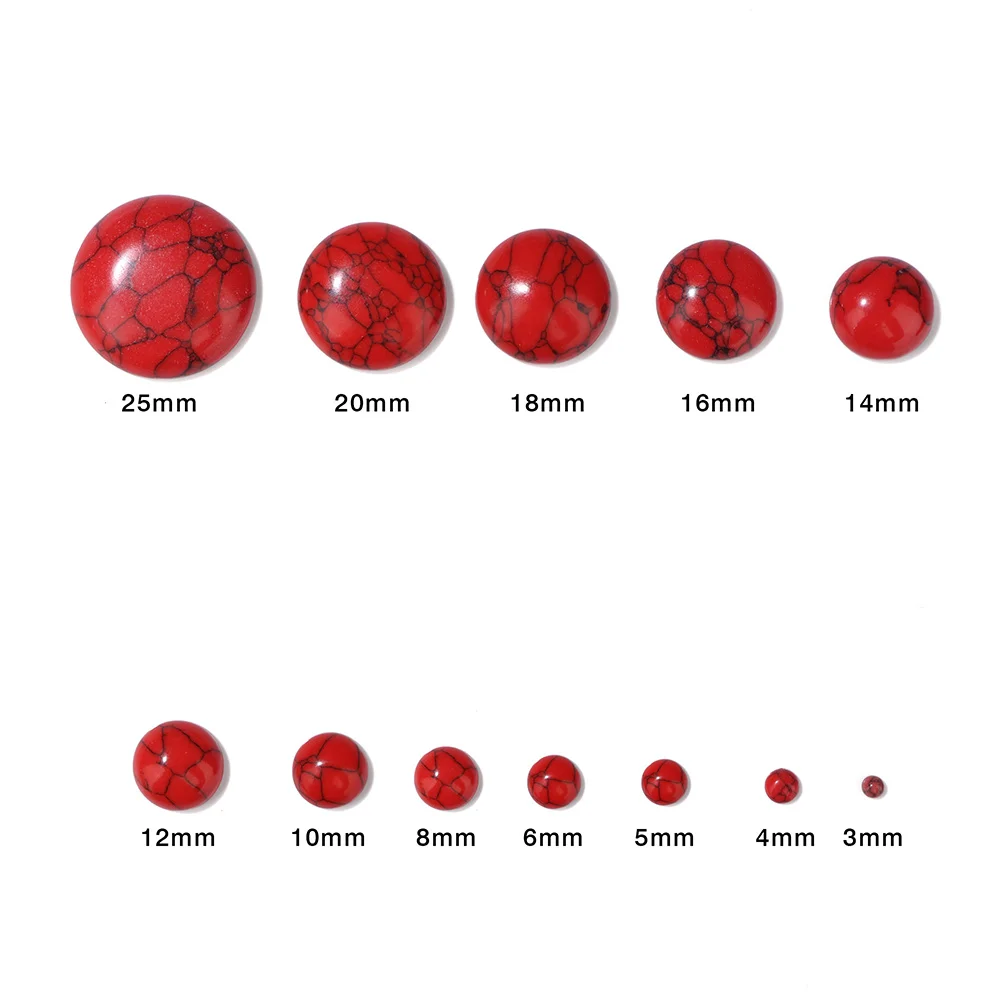 10pcs/Pack Red Turquoise Cabochon Beads 3/4/5/6/8/10/12/14/16/18/20/25mm Round Flat Back Cabochon For Diy Ring Jewelry