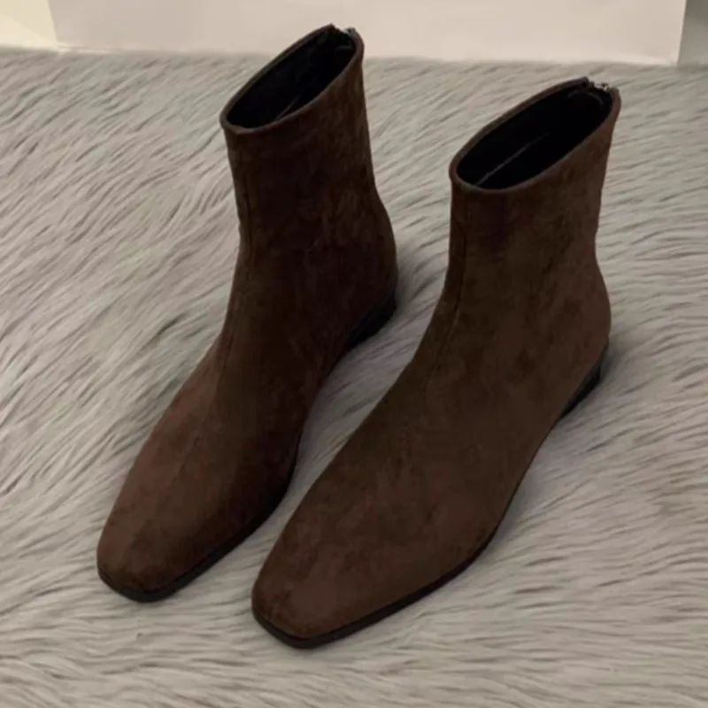 

Осенние новые стильные непромокаемые модные ботильоны из искусственной замши с квадратным носком, женские элегантные ботинки челси на низком каблуке, размеры 35-40