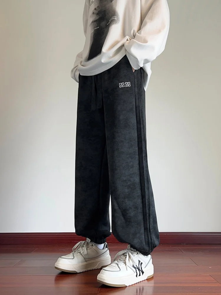 

Men's Casual Dyeing Dir Pants Side Pleat Design Heavyweight Sweatpants Trendy Retro Casual Sports Pants Loose Fit Elastic W...