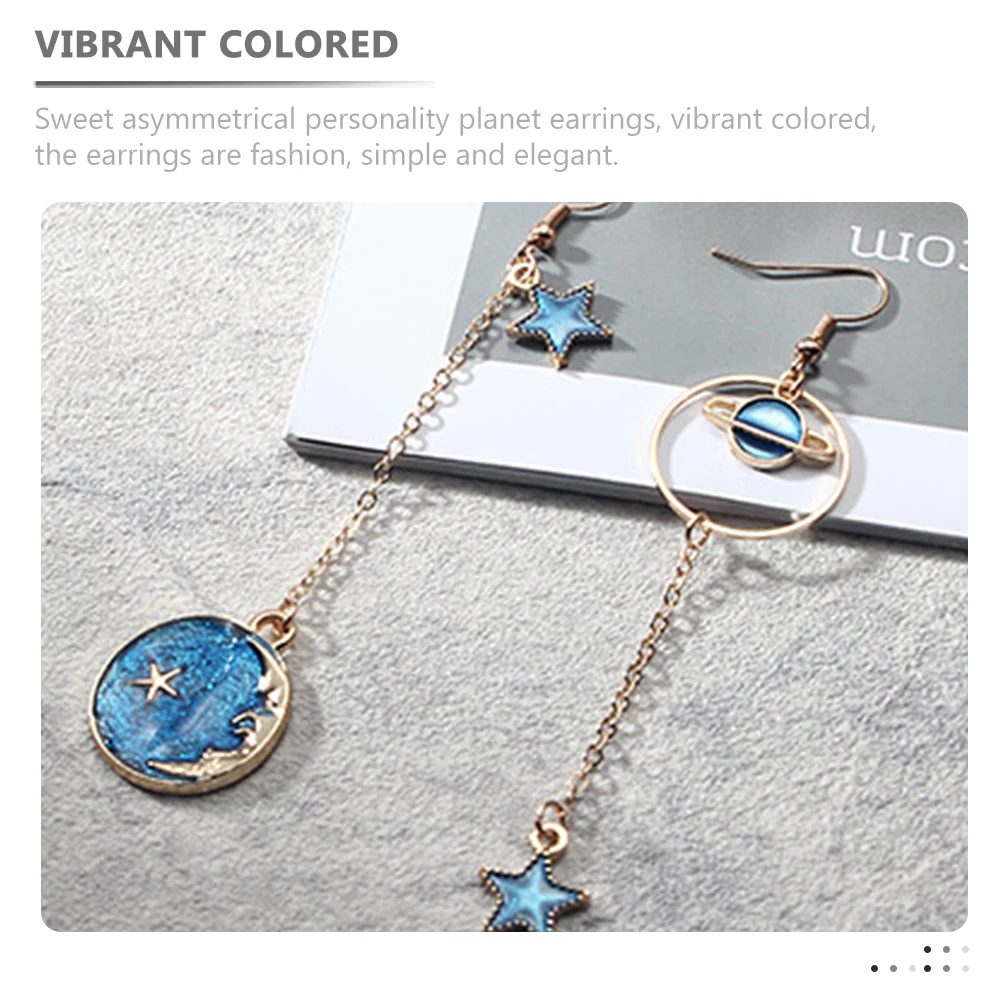 

5 Pairs Space Earrings Moon Asymmetrical Long Dangle Earrings For Women Trendy Costume Jewelry Unique Design Party