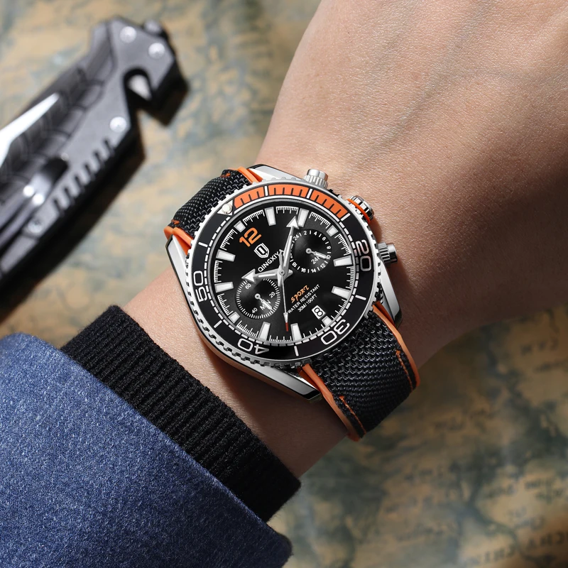 QINGXIYA-Montre à Quartz Étanche pour Homme, Chronographe Shoous, Montre-Bracelet de Luxe en Silicone, Horloge Décontractée, Haute Qualité