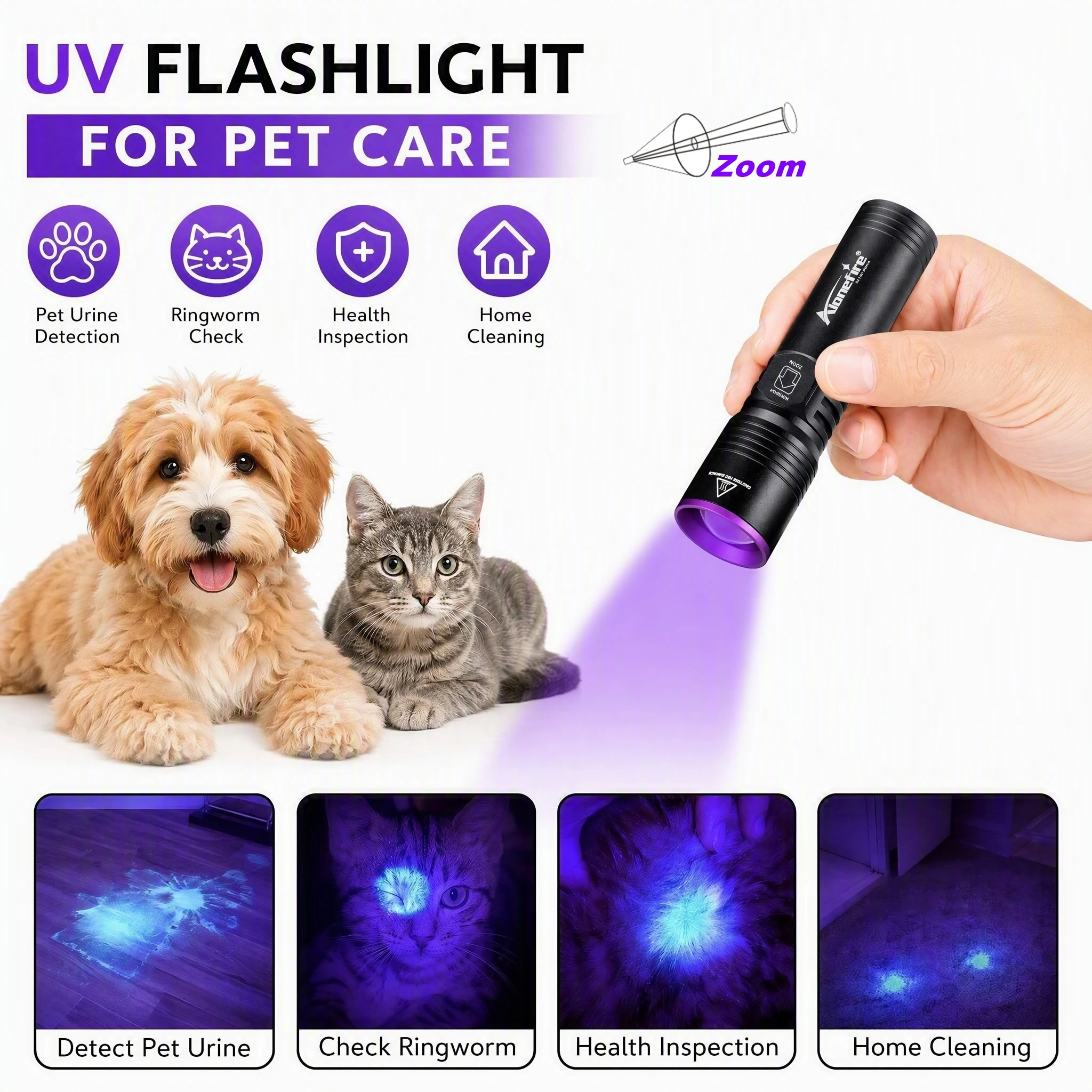 Zoom Mini 395nm365nm UV Led Light Flashlight Usb Rechargeable Nail Lamp Pet Stain Tinea Jade Gem Jewelry Ore Money Scorpion Lamp