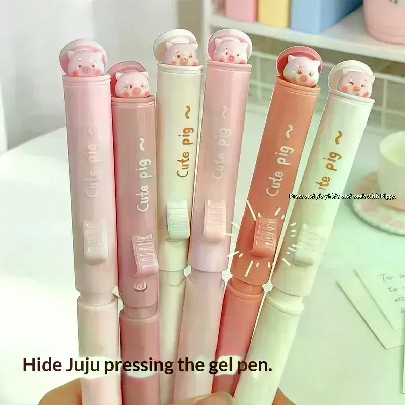 

4Pcs Piggy Pressed Neutral Pen ST Tip Ballpoint Pen High Beauty Cute Fun Stress Relief Student 0.5mm Black Test Pen