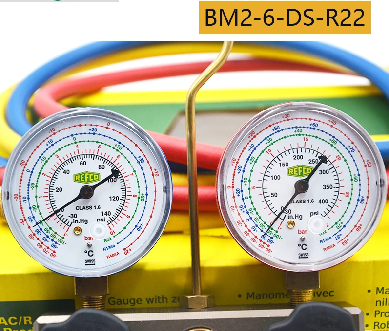 Double Gauge Valve BM2-6-DS-R22 Air Conditioning Refrigerant Snow Pressure Gauge with Fluorine