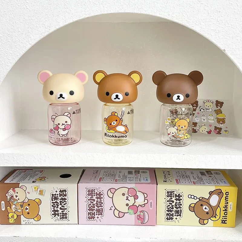 Mtutu New Rilakkuma Mini Water Cup Cute Cartoon 240ml/560ml Leakproof Drinking Water Bottle Transparent Safe For Home Office