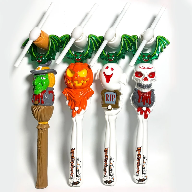 

Novelty Funny Halloween Skull Ghost Pumpkin Witch Electric Light-emitting Windmill Magic Wand With Music Light Rotating Windmill