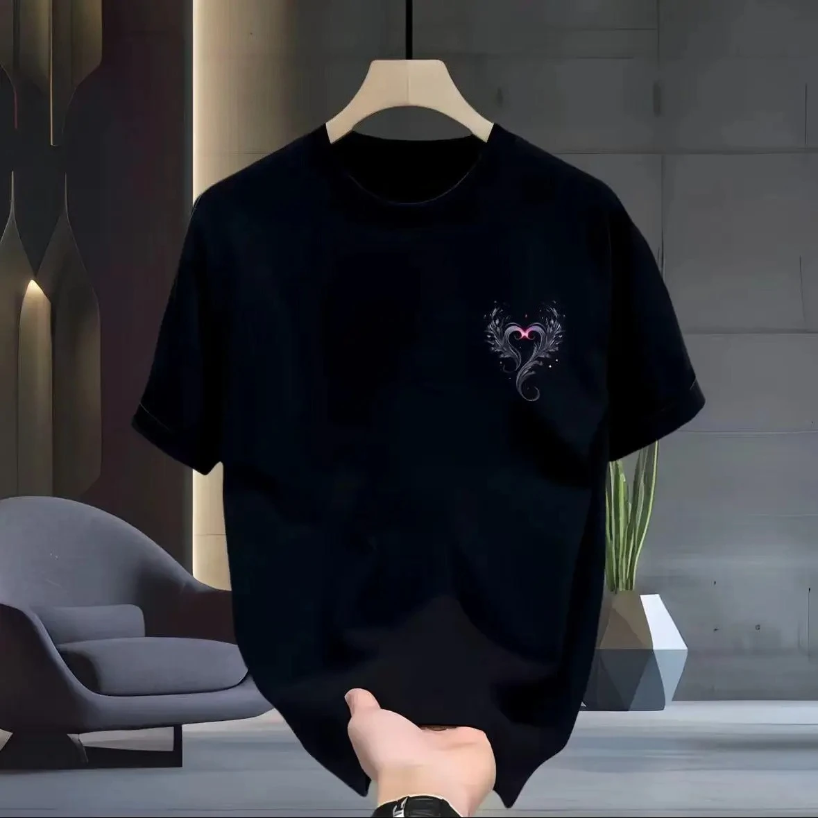 

2025 Latest Summer Hong Kong Style Adult Pure Cotton Printed Round Neck Short Sleeved T-shirt Men's and Women's Versatile Top