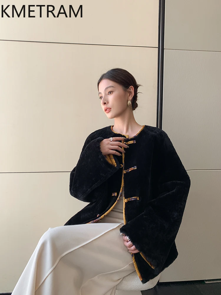 KMETRAM Natural Merino Sheepskin Wool Double-Sided High-End Oversize Fur Coat 2025 Women's Short Winter Clothing vestes femmes