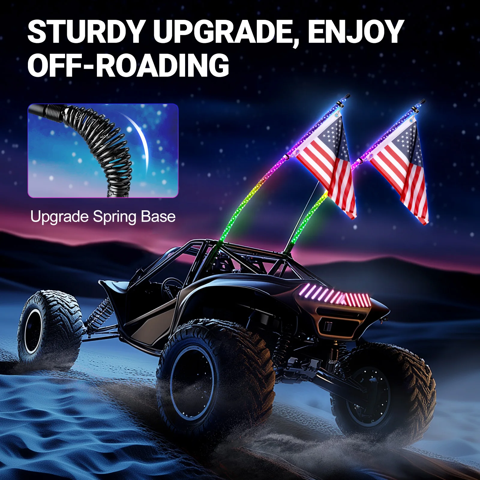 2PCS 4FT Spiral LED Whip Lights 366 Lighting Modes with Bluetooth and Remote Control Weatherproof Chasing RGB Whip Light for UTV