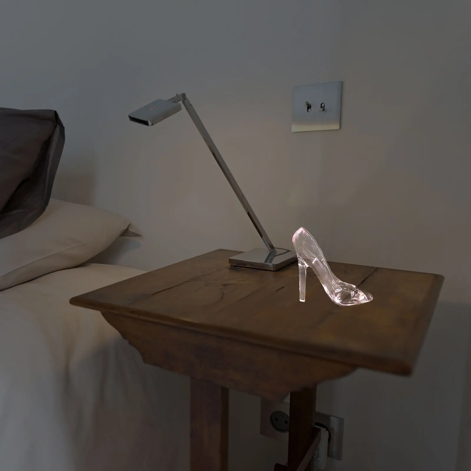 

Acrylic Princess High Heel Shoe Statue Shiny Reflective Effect Room Table Porch Decoration Christmas Thanksgiving