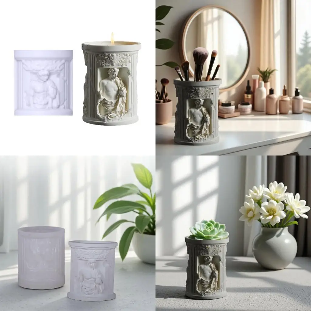 

E8BD Sculpture Silicone Molds for Epoxy Resin Flower Vase Pen Cup Home Decoration Easy Demolding Flower Vase Silicone Mold