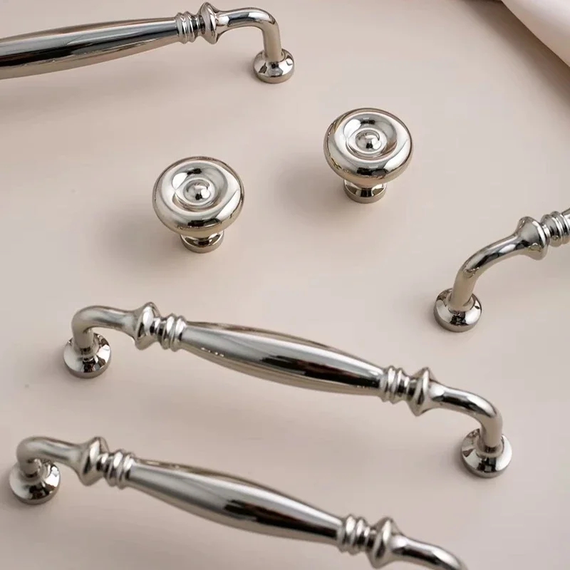Furniture Titanium Silver Cupboard Wardrobe Door Brass Handle Shoe Cabinet Kitchen Drawer Pure Brass Light Double Hole Handles