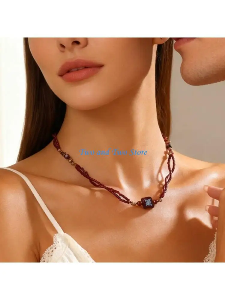 HX6F Stylish Two Tone Brown Bead Necklace Lightweight Sturdy Material Party Accessory Jewelry Perfect Gift