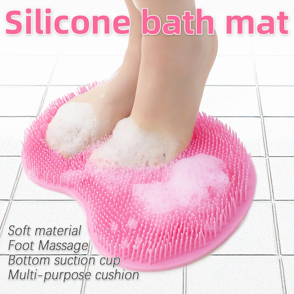 

Bathroom Massage Brush and Pad Set Silicone Back Scrub Brush Non Slip Foot Washing Pad with Suction Cup Exfoliating Bath Tool