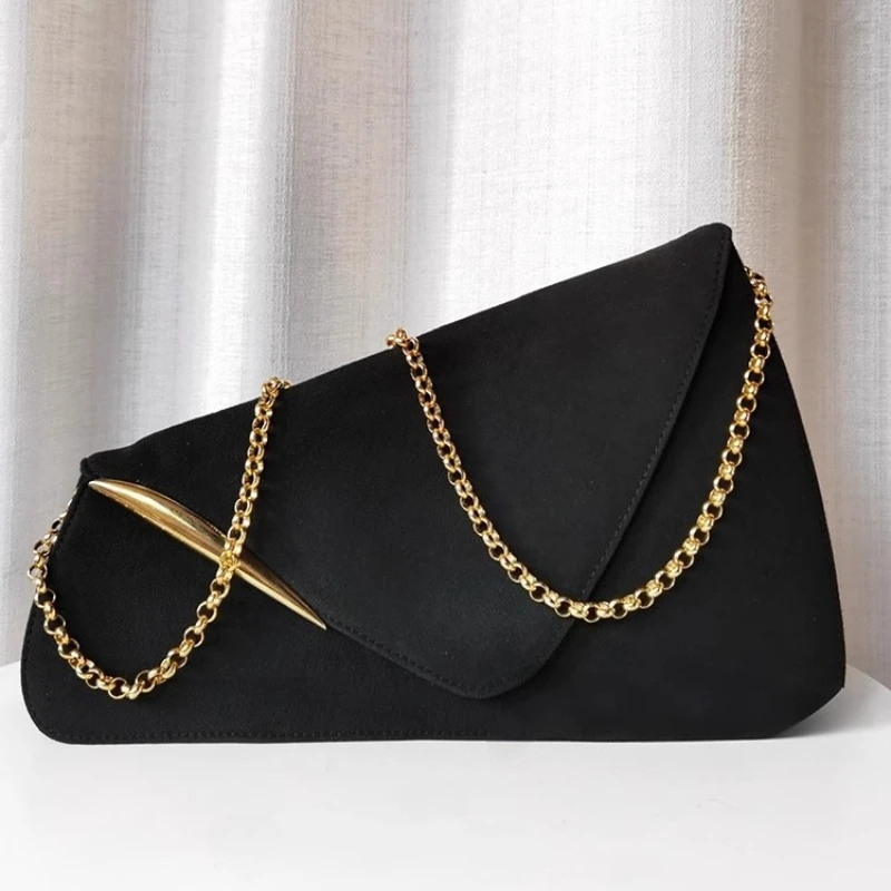 

Черная женская сумка через плечо из искусственной замши, тренд 2025, изысканная элегантная простая сумка через плечо с цепочками, новые роскошные женские сумки высокого класса