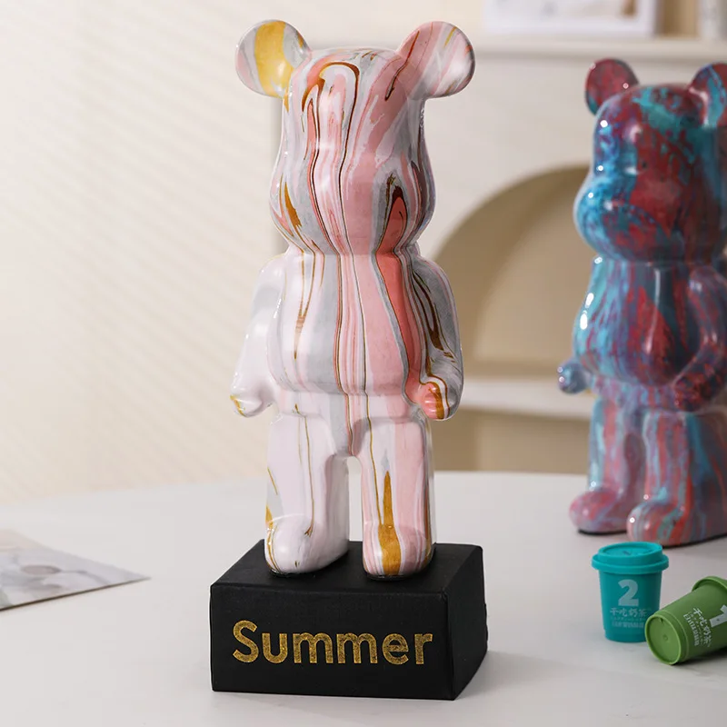 27cm Graffiti Bear Statue Paint Block Bear Decoration Ceramic Desktop Ornaments Home Decor Living Room Bear Floor Sculpture Gift