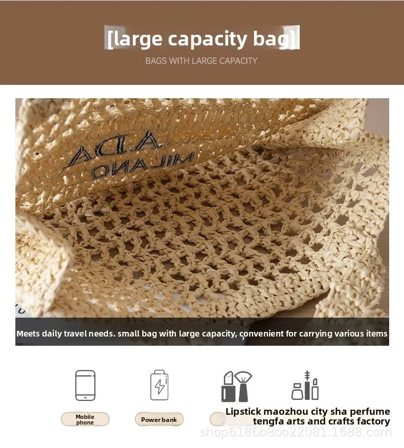 Bolsa de Palha Trançada Feminina P Home 2026 Nova Coleção Verão Moda Retrô para Férias na Praia Tendência da Internet Bolsa Tote Vazada de Palha