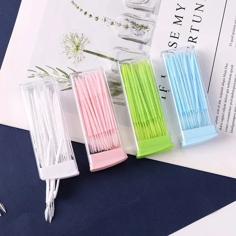 50Pcs/Box Portable Fish Bone Shape  Disposable Plastic Toothpicks Teeth Cleaning Interdental Brush