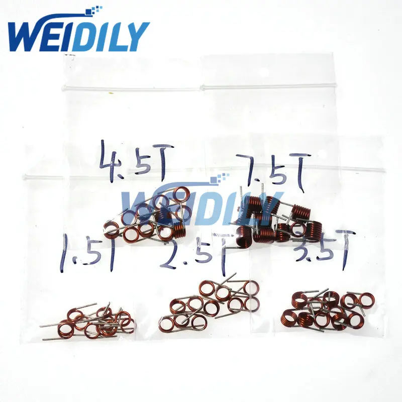 50PCS Coil Inductor Kit 3.5*7.5T*0.7 3.5*4.5T*0.7 3.5*3.5T*0.7 3.5*2.5T*0.7 3.5*1.5T Hollow Coil Inductance FM Copper Wire Set