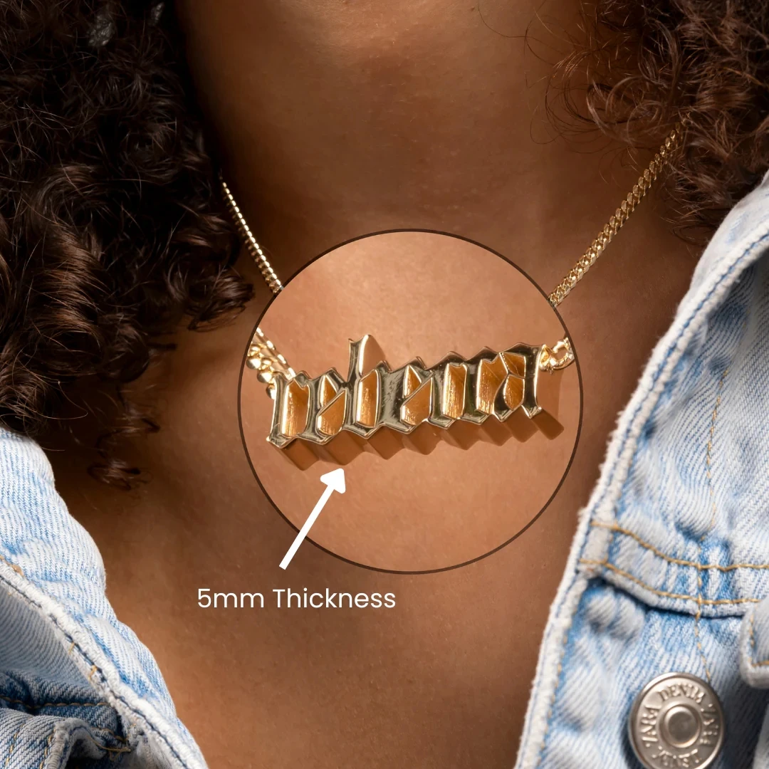 THICK 5mm Old English Name Necklace Personalized Thickened High Quality Stainless Steel 18K Gold Plated Name Pendant Her Gift