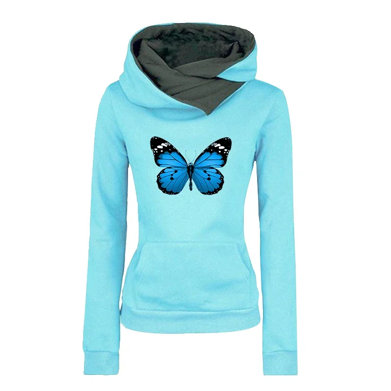 Womens Tracksuit Hot Butterfly Print Fashion Casual Top Clothing Daily Versatile Jogging High Quality Warm Hooded Sweatshirts