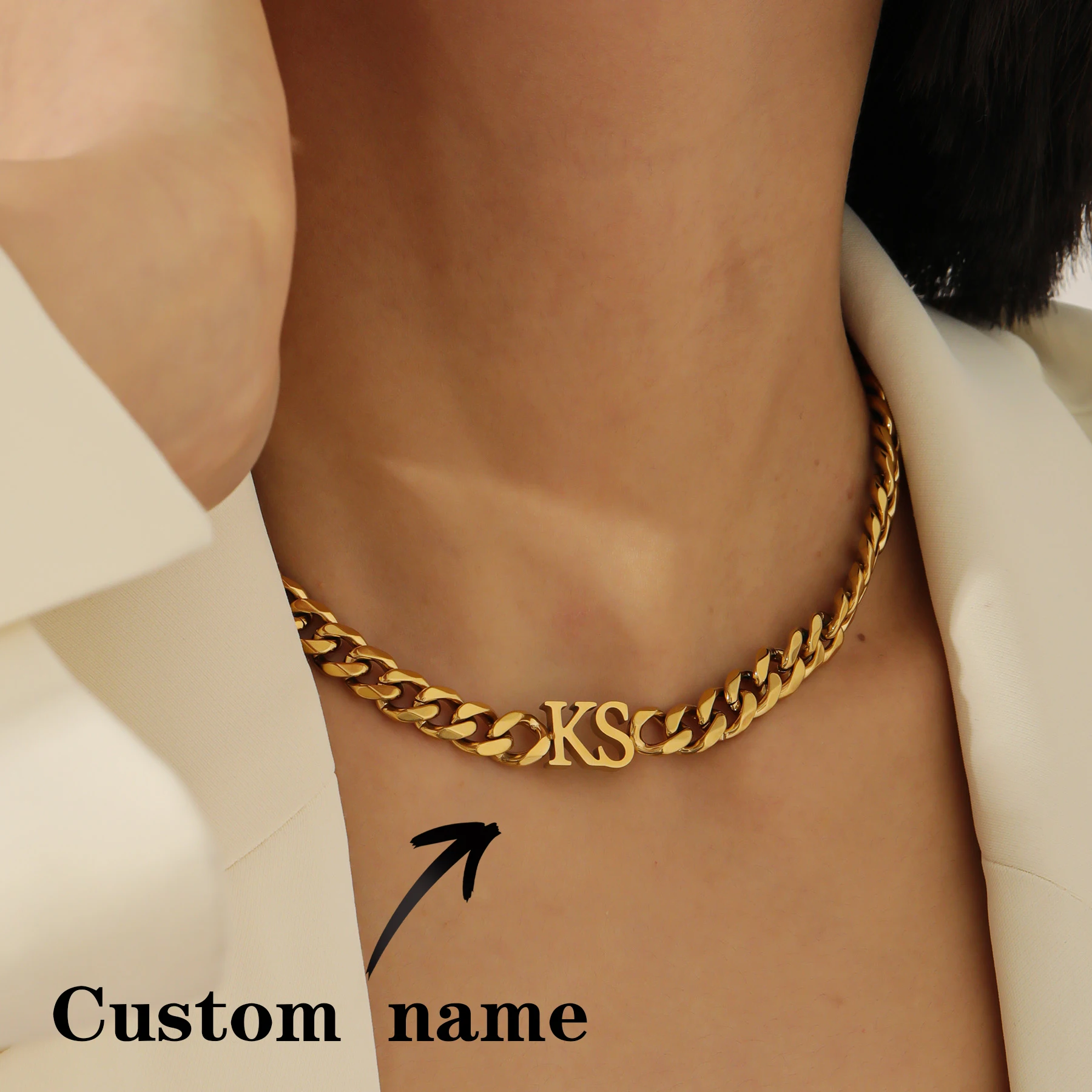 

Luxury 8mm Cuban Chain Necklace Personalized Initial Letter Customized Letter Necklace Valentine's Day Gift For Couple Jewelry