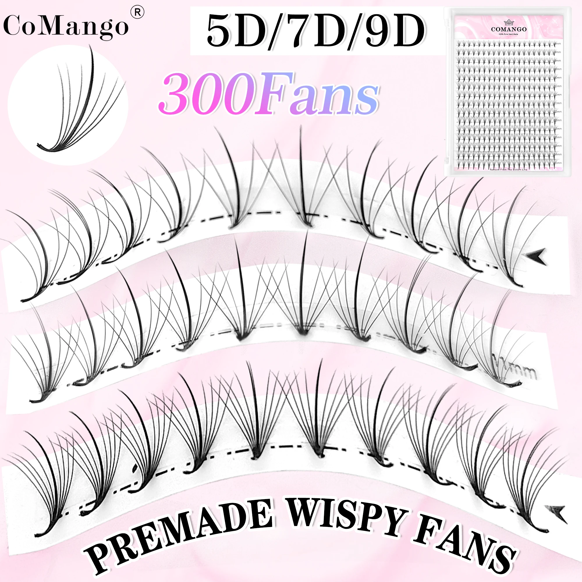 300fans fan premade estensioni ciglia gambo lungo pronto a punta base ciglia 5D 7D 9D falso strumento di trucco ciglia