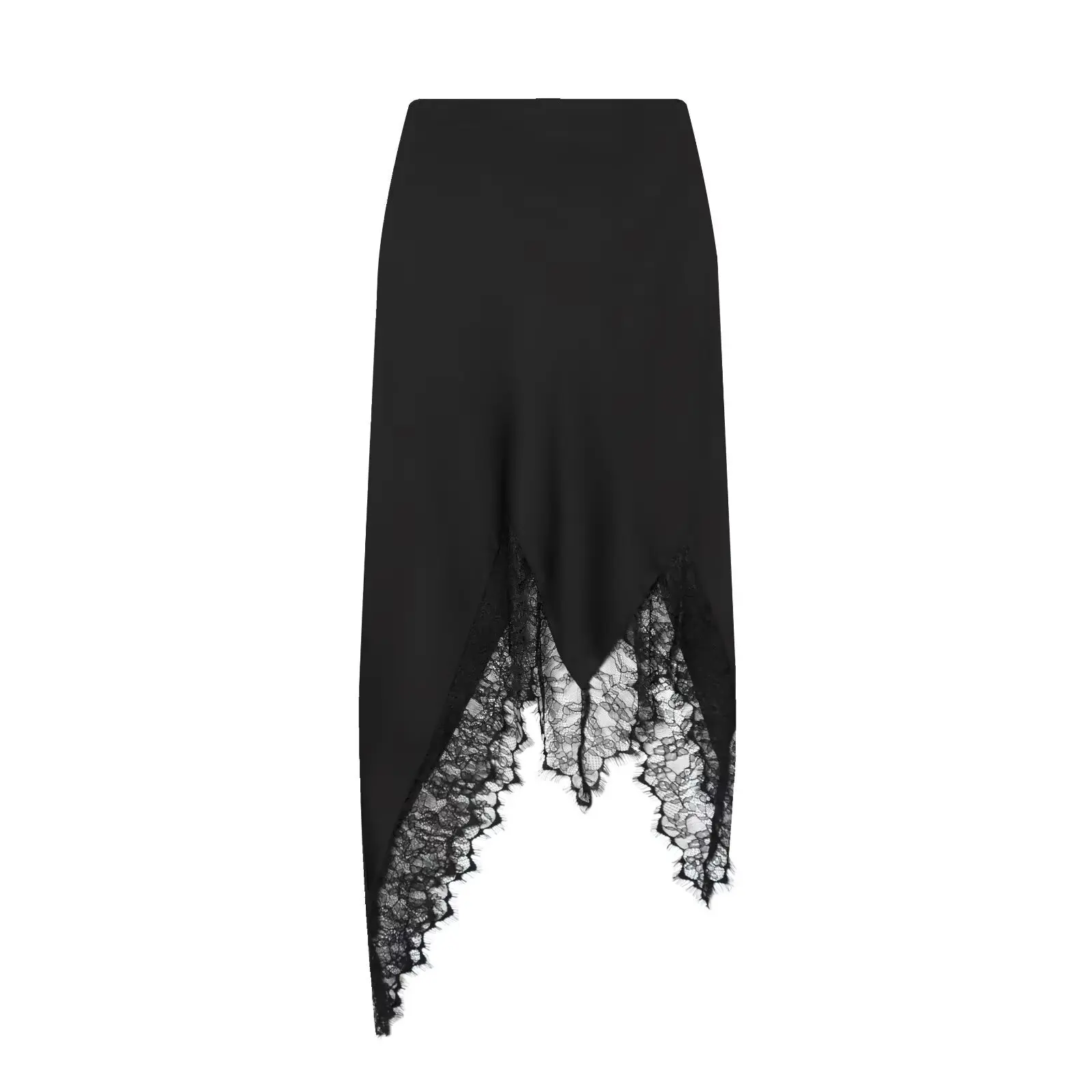 Women's Fashionable Black Acetate Lace Patchwork Asymmetrical Mid-Length Skirt   46OZ