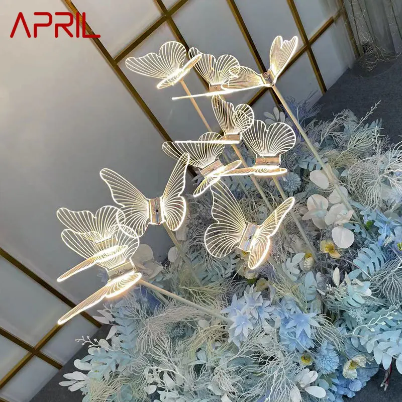 ABRIL-Modern Acrylic Butterflies Standing Lamp, Decoração Elegante para Casamento, Festa Romântica, Passarela, LED, Stands