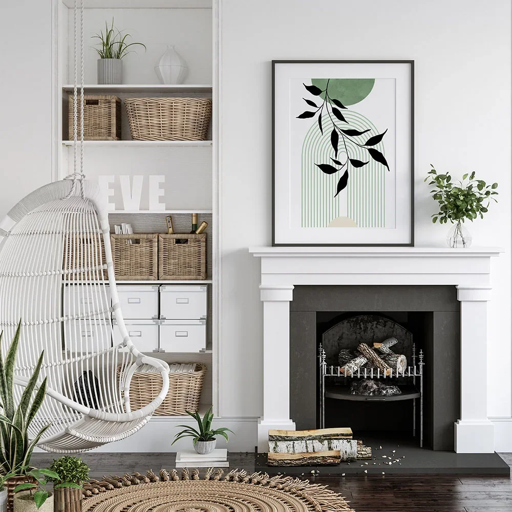 ثلاثي البوهيمي الأخضر جدار الفن هندسية الحد الأدنى ورقة مجردة HD قماش المشارك يطبع غرفة نوم المنزل غرفة المعيشة ديكور هدية