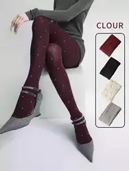 100 Grams Women's Polka Dot Printed Leggings, Autumn and Winter Thin Velvet Burgundy Spring and Autumn Commuter Peplum Leggings