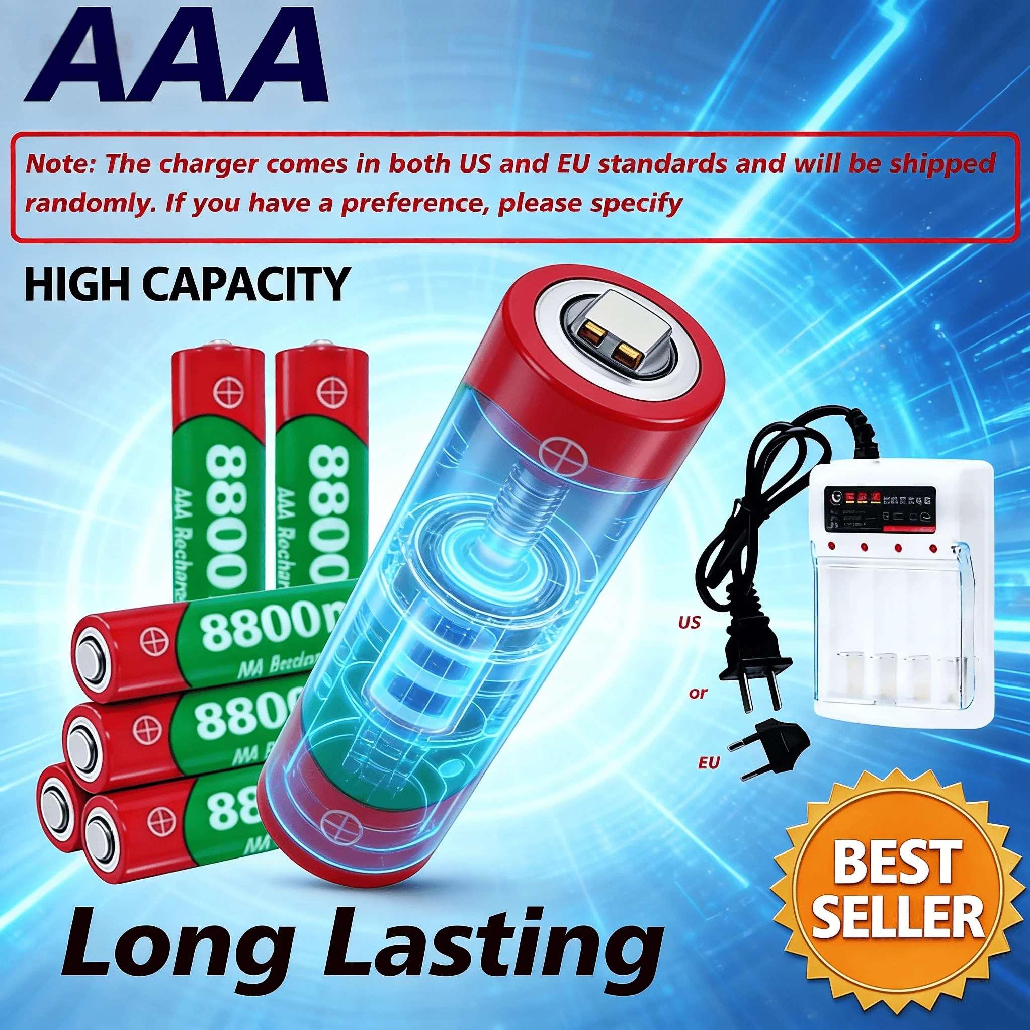 

Super Long Lasting 1.5V AAA Rechargeable Batteries 8800mAh High Capacity for Mouse Keyboard Clock Toy Remote Control PC Computer