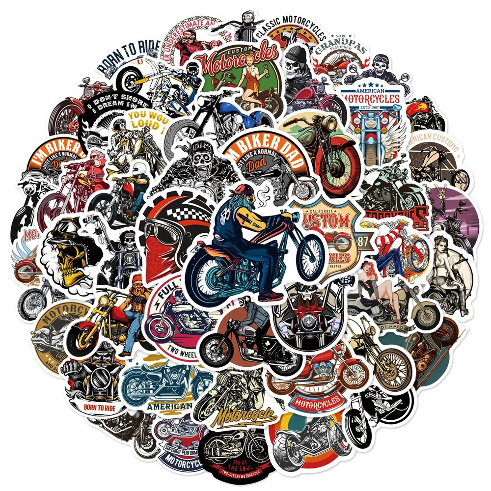 50pcs Vintage Motorcycles Sticker For Helmet Stationery Scrapbook Suitcase Car Guitar Cool DIY Scrapbooking Supplies Stickers