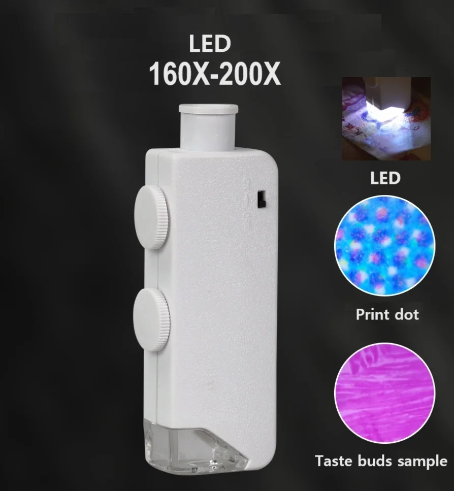 

160x-200x Illuminated Zoom Microscope with LED Light Bag Watch PCB Jewelry Check Loupe Magnifying Glasses Magnifier Kids Gift