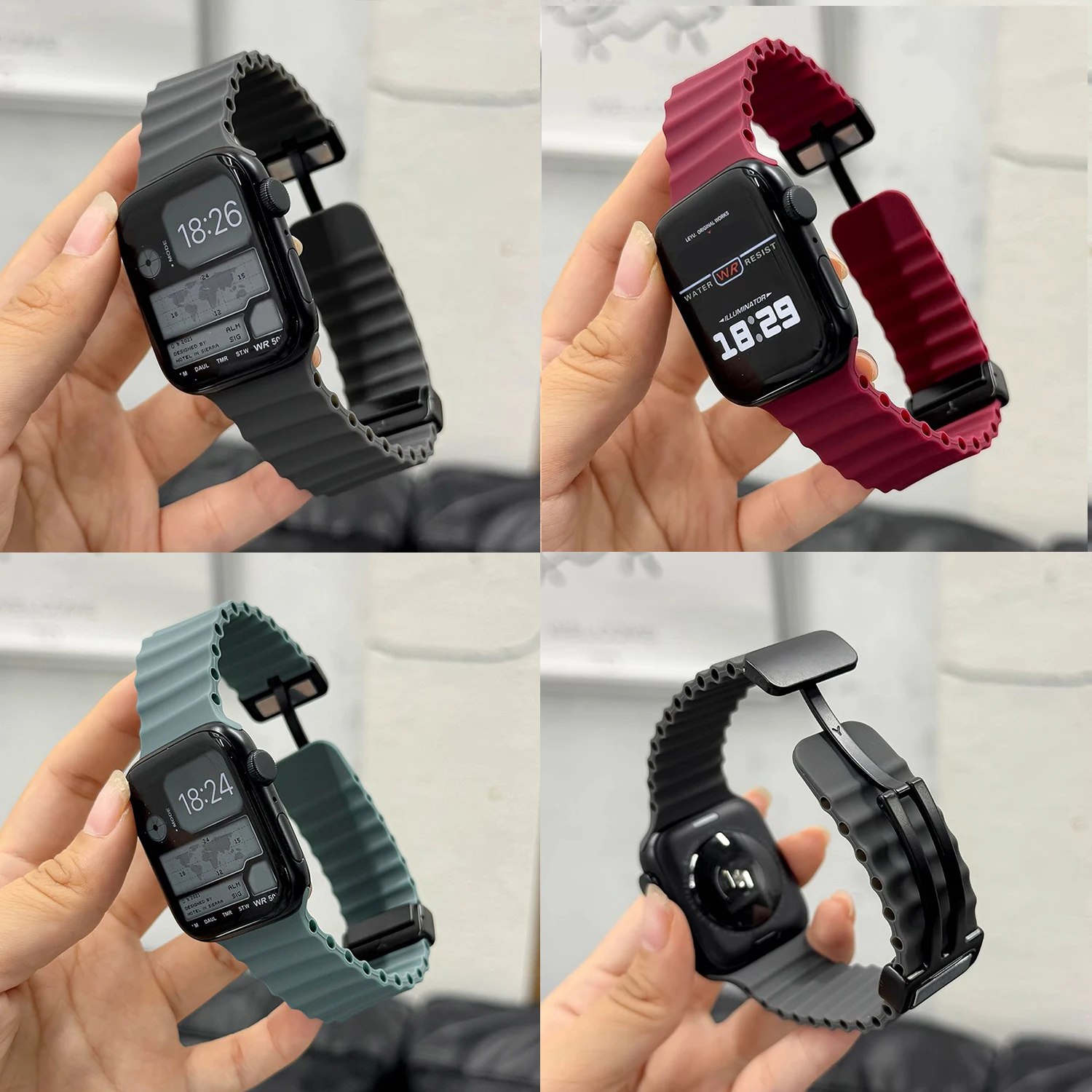 Magnetisches Schnallenarmband für Apple Watch Band 10 46 mm 45 mm 44 mm 40 mm 41 mm 42 mm Silikonarmband iWatch Serie 11 10 SE 8 9 Ultra 2