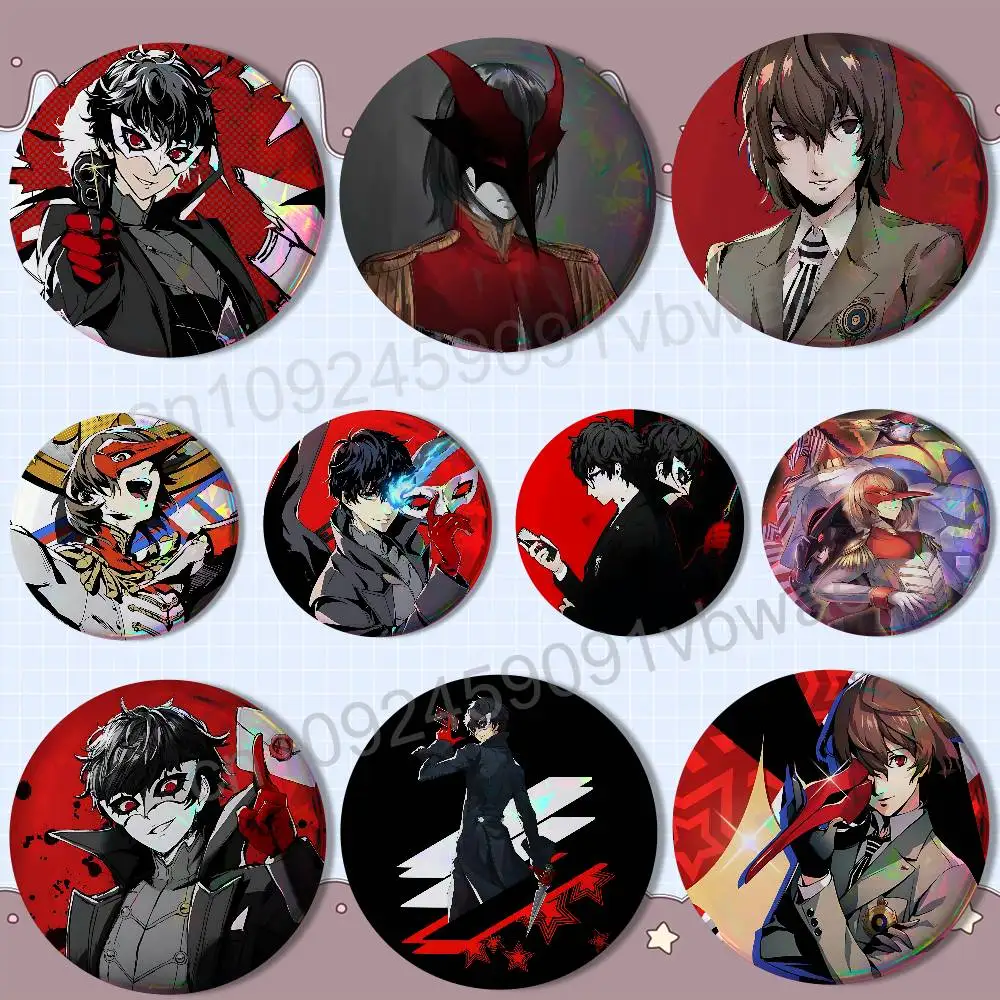 Goro Akechi Persona Joker 58mm 44mm Round Pins Creativity Printed Pictures Text Metal Lapel Badges Brooches Jewelry