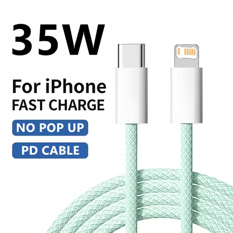 1m 2m Cable Trenzado PD 35W Carga Rápida para iPhone 13 14 Pro Max 11 12 mini X XR XS Max 7 8 Plus Carga Rápida USB-C Datos 6