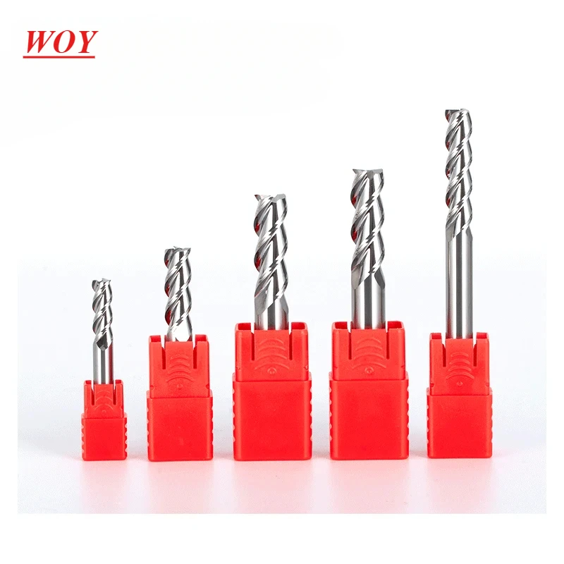 WOY HRC55 3 Flutes End mill Tungsten Steel Tool for Aluminum Cnc Maching 3 Blade Endmills Top Milling Cutter Wood