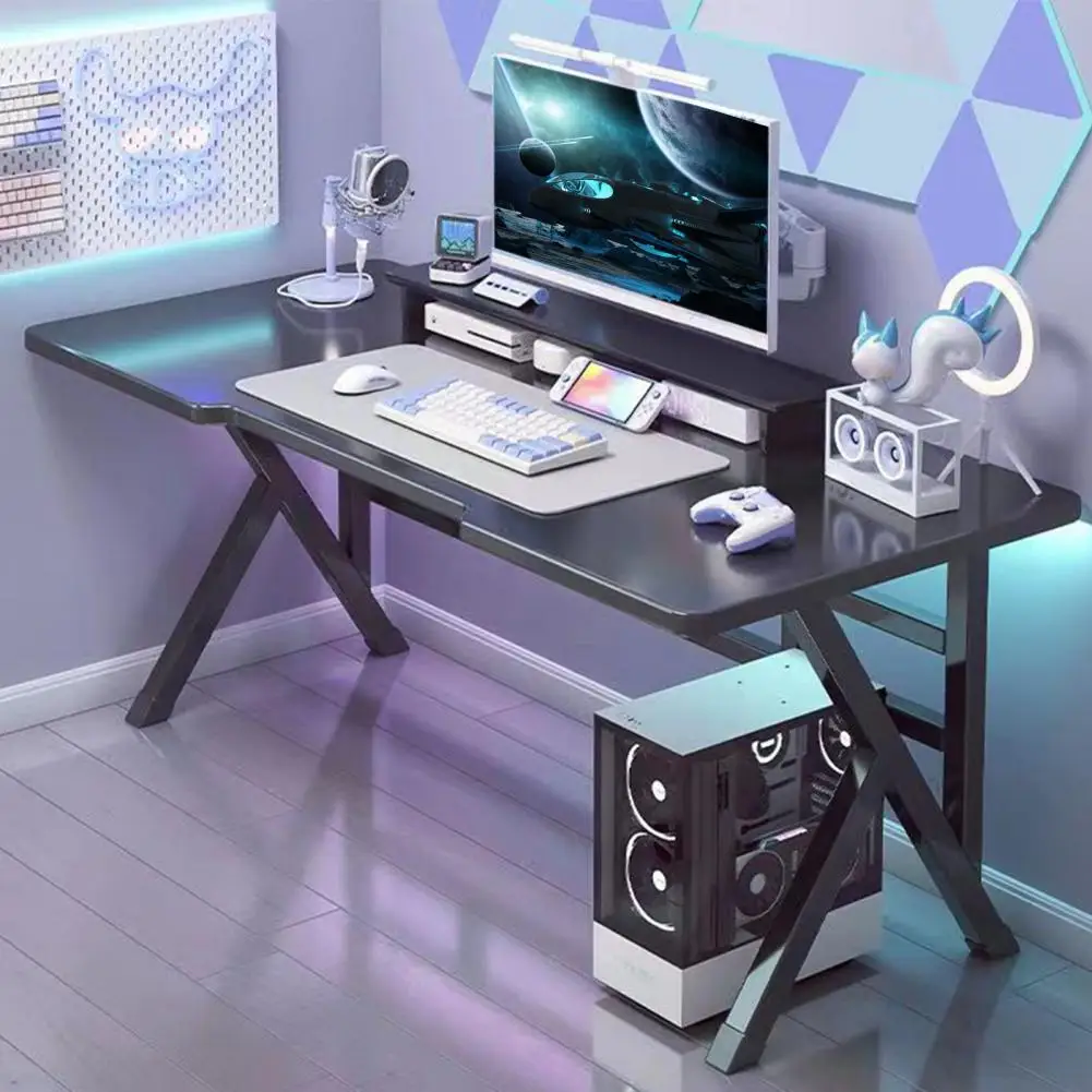 

Gaming Desk Ergonomic Computer Game Table with X-shaped Steel Legs Sturdy PC Workstation Desk with Cable Holes Home Office Desk