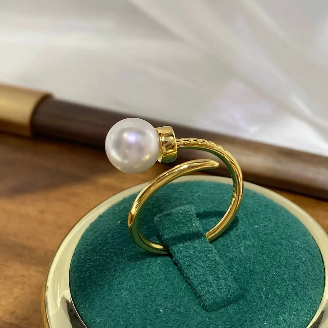 S925 Sterling Silver Adjustable Ring Mount Settings Findings Mountings Accessory Parts Fittings for 8-9mm Pearls 5pcs/lot