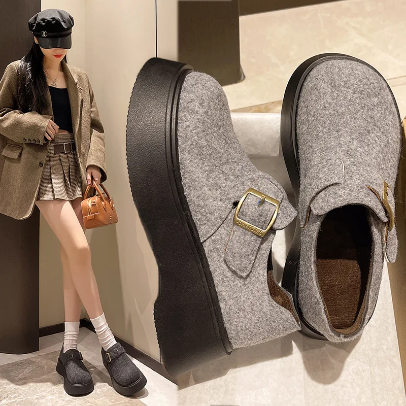 

Thick-Soled Height-Increasing Loafers Winter New Casual Fleece-Lined Warm Slip-On Comfortable Plush Women's Shoes