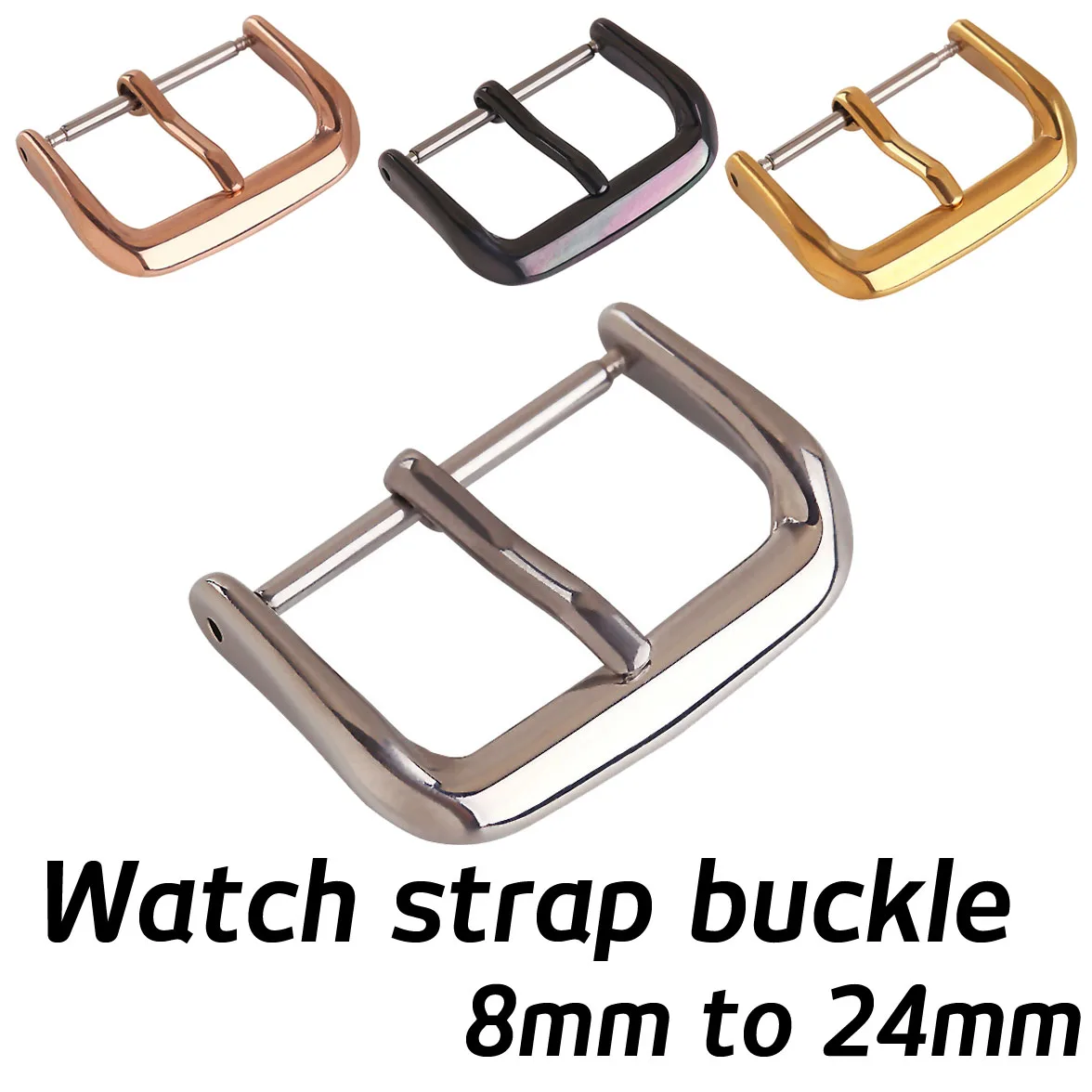 Watch Band Metal Buckle 8 10 12 14 16 18 20 22 24mm Strap Solid Square Button Stainless Steel Polished Clasp