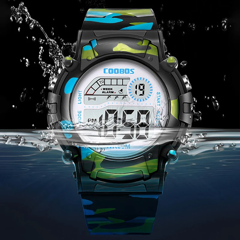 Sport Camouflage Boys Watches Kids Cool Luminous Led Waterproof Girl Watch Digital Clock Silicone Strap Week Date Alarm 2025 New