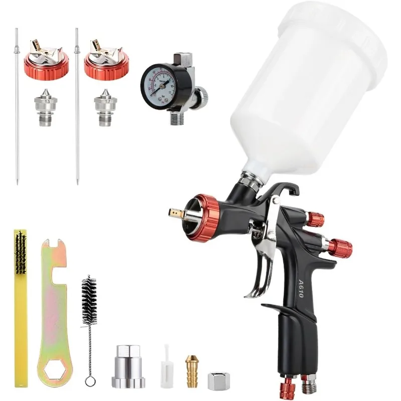 R500 LVLP Air Spray Gun with 1.3/1.5/1.7mm Nozzles & Air Regulator, A610 Paint Guns Automotive, Car Paint Gun Spra