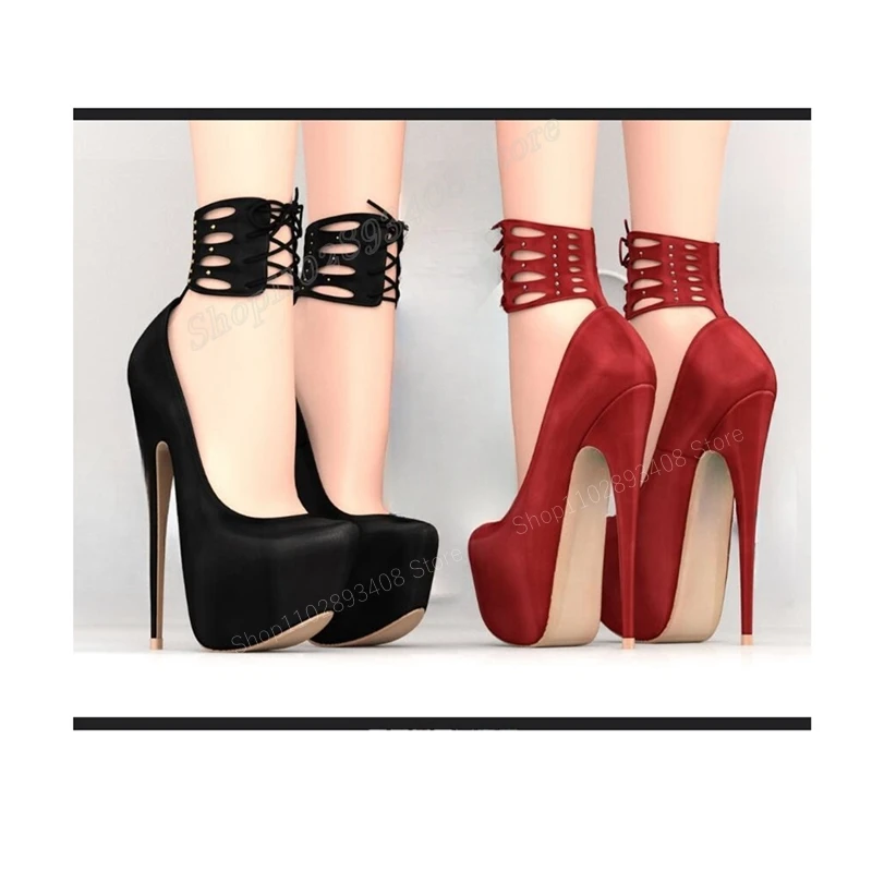 

Solid Platform Strappy Hollow Pumps New Design Round Toe Stiletto High Heel Women Shoes 2023 Fashion Sexy Zapatos Para Mujere