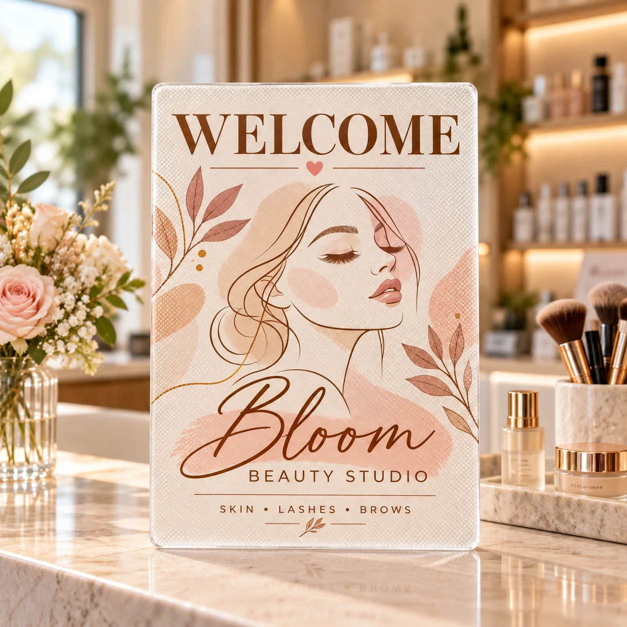 Personalized Fluted Acrylic Sign Custom Logo Welcome Board 5mm UV Printed Shop Counter Display for Boutique Salon Cafe Events