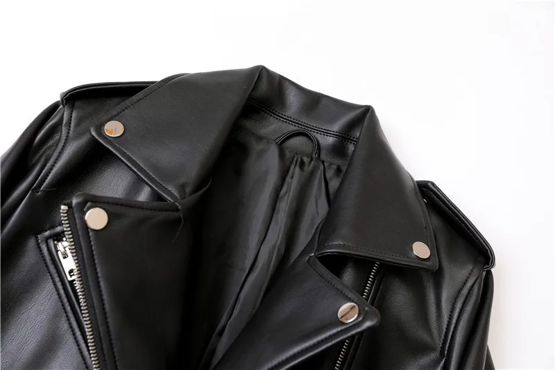 classic black Spring and Autumn 2024 The new belt detachable epaulet motorcycle jacket leather jacket