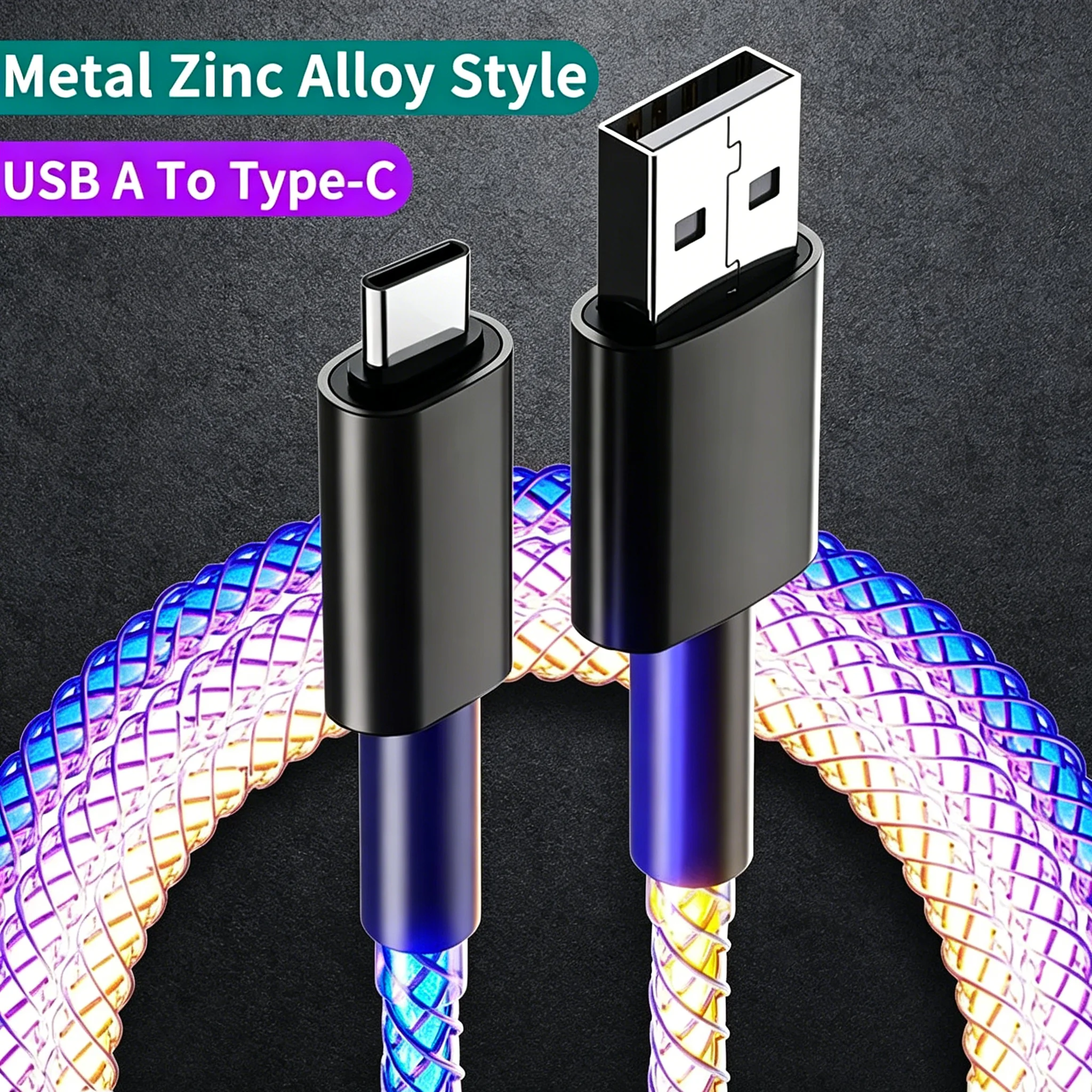 66W 6A USB Type C Fast Charging Cable RGB Colorful Streamer Glowing USB Data Cable For Samsung Xiaomi Huawei USB to Type C Cable