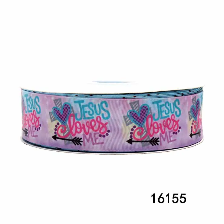 5Yards Jesus Love Me Ribbon Cartoon Grosgrain Ribbon for Hairbows DIY Sewing Materials