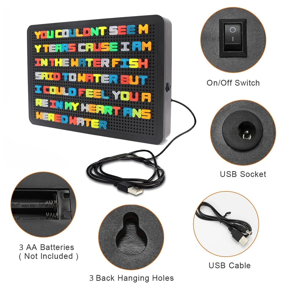 LED Pixel Letter Light Box creativo fai da te luminoso chiodo madre 6 colori batteria USB matrimonio festa di natale bacheca